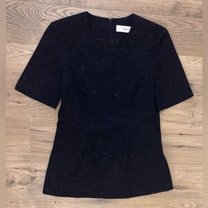 Pringle of Scotland Navy Blue Starlit Shimmer Knit Top Size 2 Wool Blend